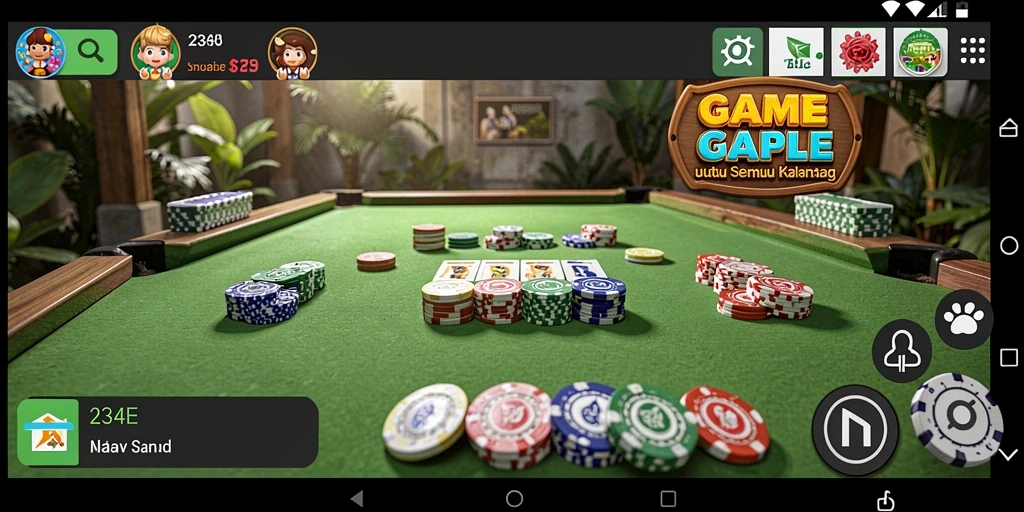 Screenshot gameplay seru dari 234E dengan suasana Gaple yang mendebarkan.