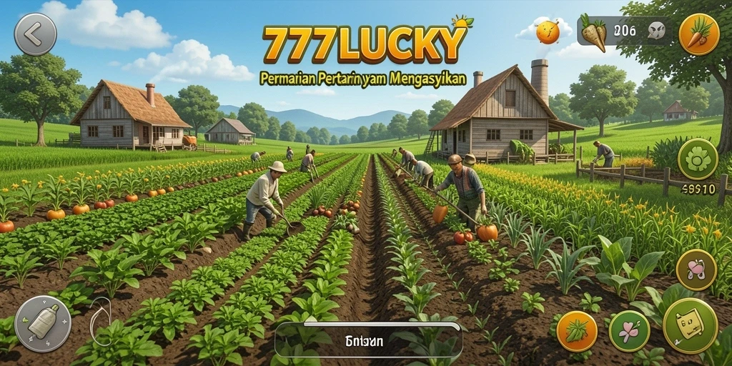 Screenshot gameplay 777LUCKY menampilkan aktivitas bertani yang seru.