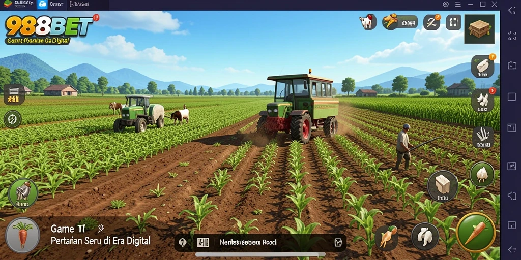 Tampilan gameplay 988BET yang menampilkan lahan pertanian yang subur.