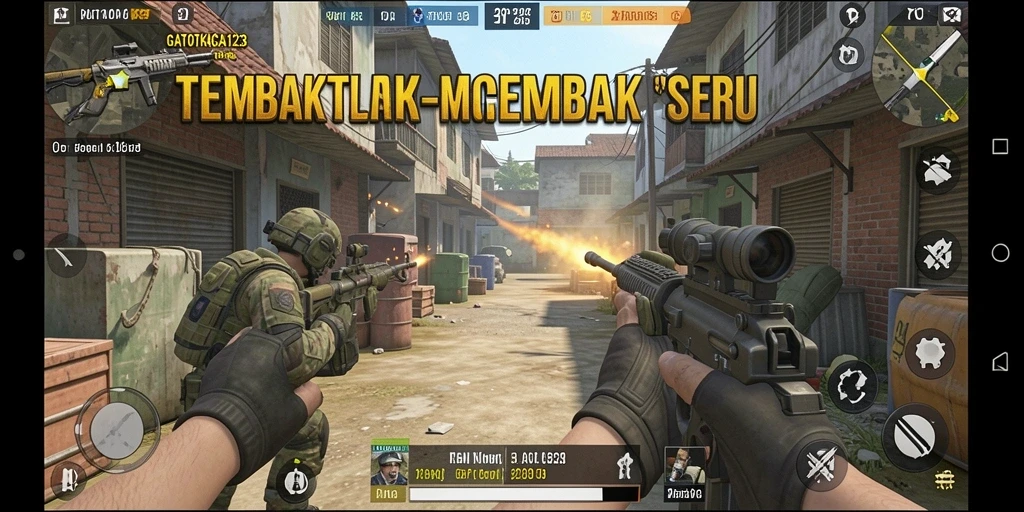 Screenshot gameplay GATOTKACA123 dengan aksi tembak-menembak yang seru.