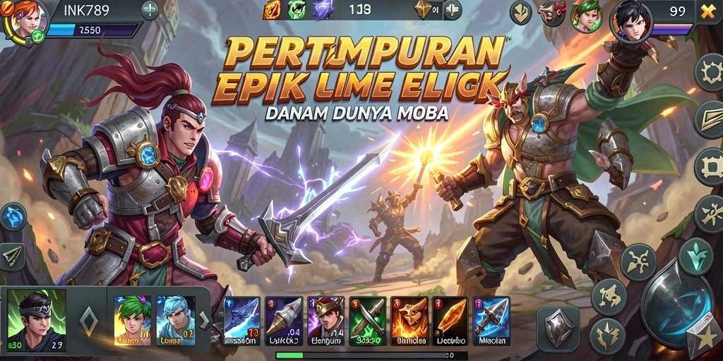 Tampilan gameplay MOBA yang menarik dan kompetitif.