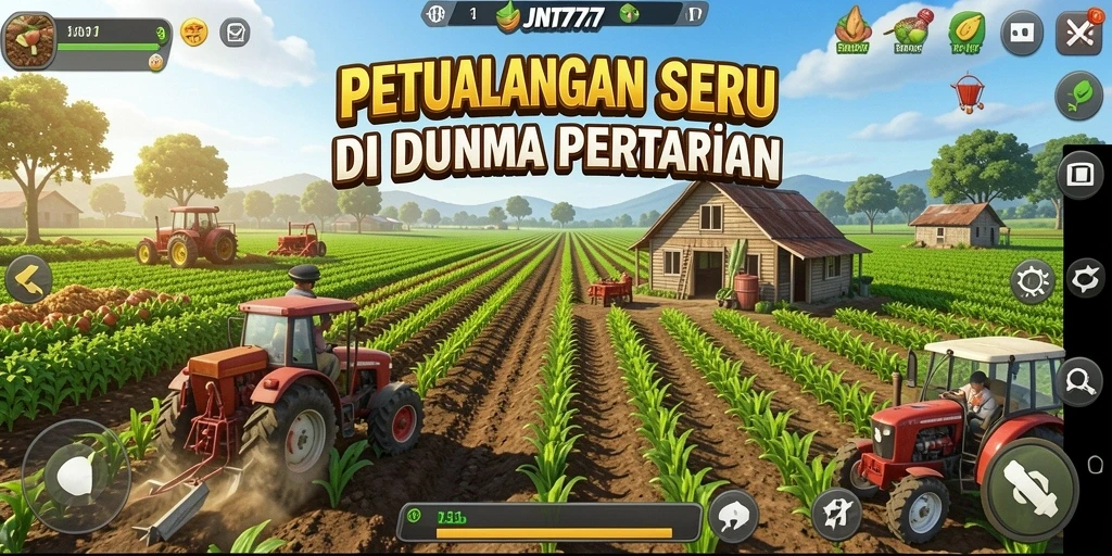 Screenshot gameplay JNT777 yang menunjukkan pertanian yang subur dan aktif.