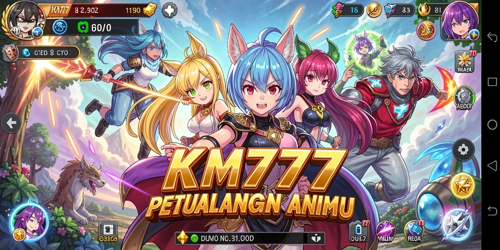 Tampilan gameplay KM777 dengan karakter anime yang menarik.