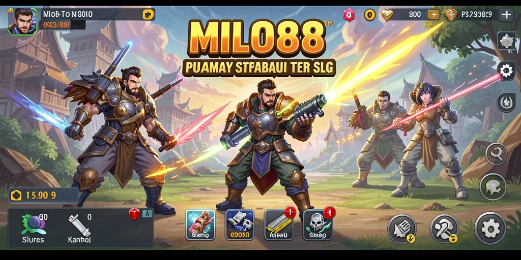 Tampilan gameplay dengan pertempuran epik dan pembangunan kerajaan.
