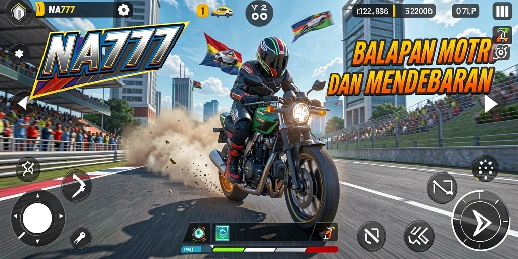 Tampilan seru gameplay NA777 dengan balapan motor yang menegangkan.