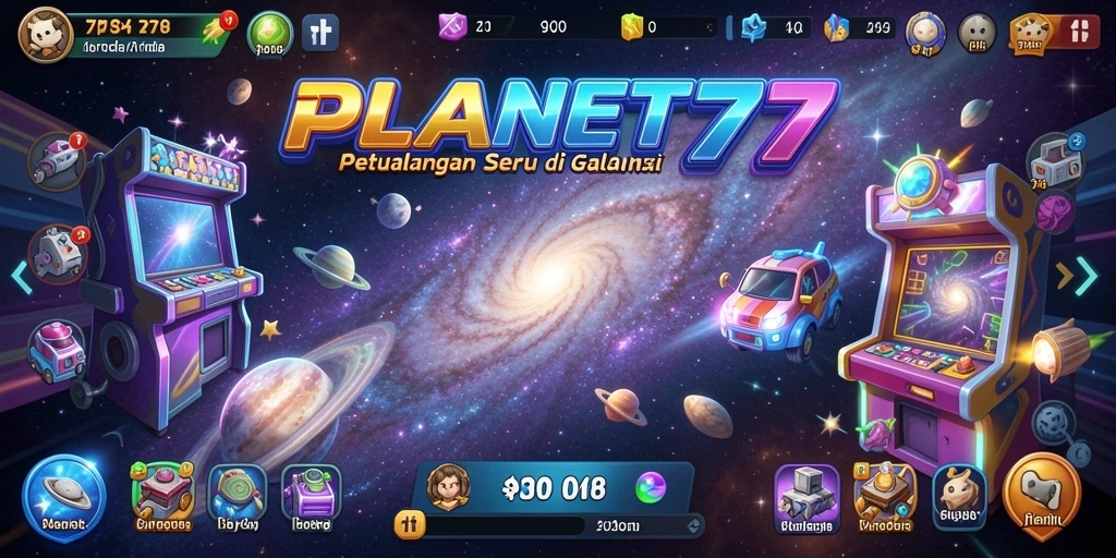 Screenshot permainan PLANET77 yang menunjukkan aksi seru di galaksi.