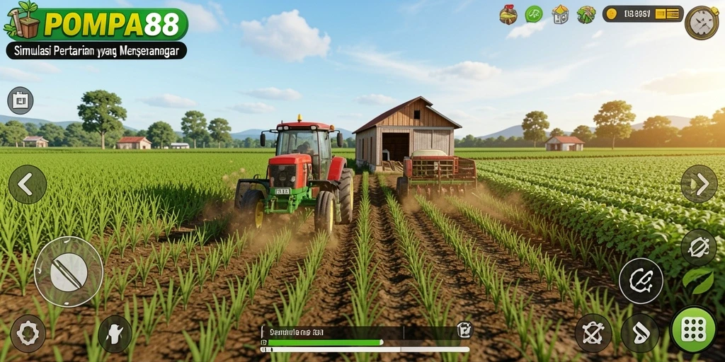 Tampilan gameplay POMPA88 dengan aktivitas bertani yang seru.
