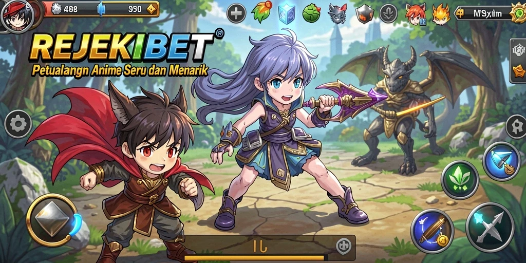 Screenshot gameplay REJEKIBET menampilkan pertempuran seru dengan karakter Anime.