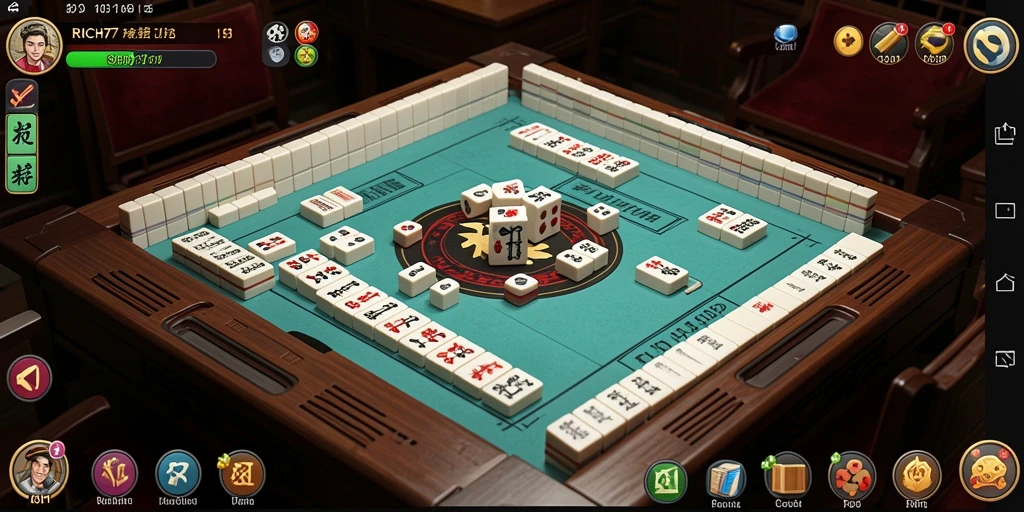Tampilan utama RICH7 menampilkan gameplay Mahjong yang seru dan interaktif.