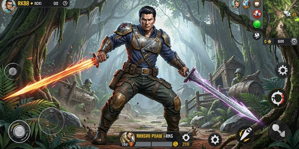 Gameplay mendebarkan di dalam RK88 dengan pertarungan ARPG yang intens.