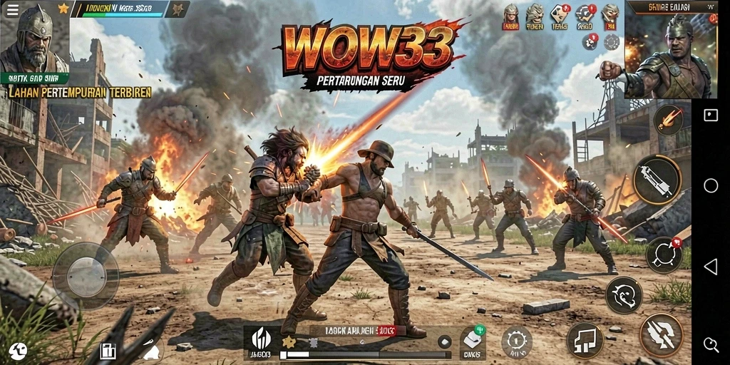 Screenshot WOW33 menampilkan aksi intens dalam arena Battle Royale.